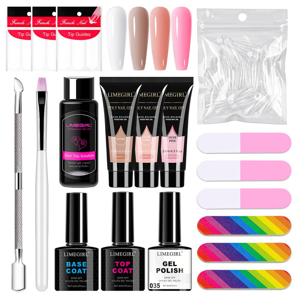 No-Wipe Extension Gel Kit with Nail Forms, Quick Soak-Off Builder Gel for Crystal Nail Extensions, Strong Flexible Clear Gel 30ml