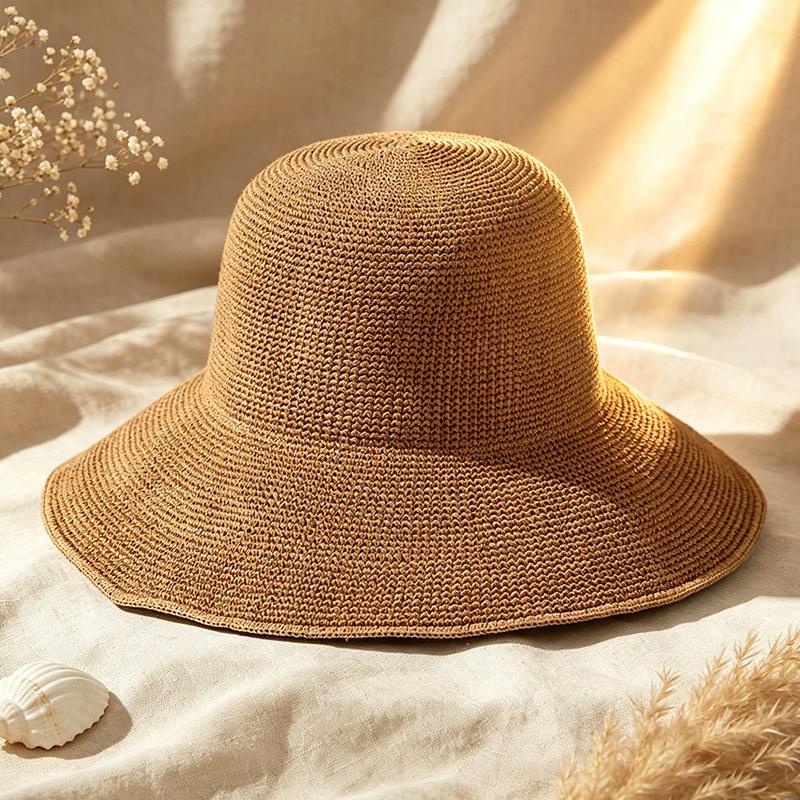 Women's Wide-Brimmed Straw Sun Hat Foldable Summer Fisherman's Hat Breathable Slimming for Outdoor Travel and Beach Use