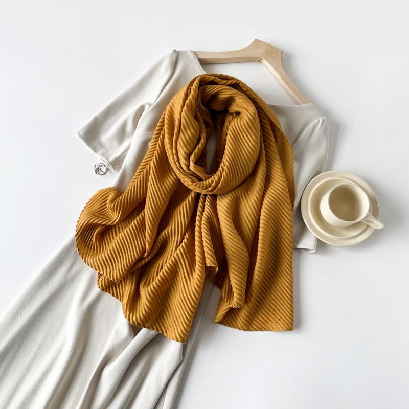 Solid Color Imitation Cotton and Linen Silk Scarf Pleated Women 180 * 90 Square Scarf Imitation Silk Scarf Headscarf