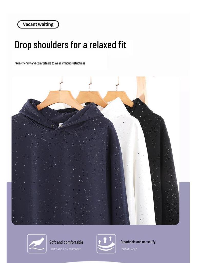 Autumn Starry Hooded Sweatshirt - Trendy Unisex Drop Shoulder High Street Style