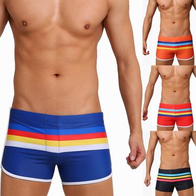 Men's Sports Split Colored Striped Boxer Shorts Swimming Beach Shorts Swimming Trunks