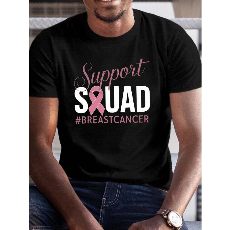 

Европейские размеры Мужская футболка большого размера Летняя - Команда поддержки BREASTCANCER Графический принт, Повседневная футболка с коротким рукавом для высоких и крупных мужчин S чёрный
