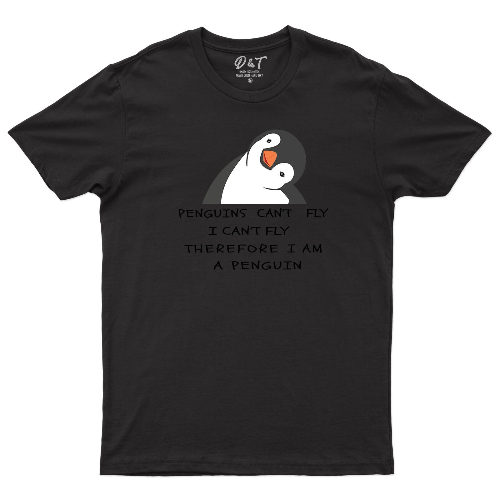 

I Cant Fly Therefore I Am A Penguin Mens 100% Cotton T-shirt Mens Tees Top Funny Lettering Saying Tee Top S