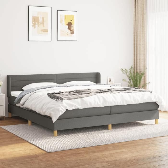 3130378 vidaXL Lit à sommier tapissier avec matelas Gris foncé 200x200cm Tissu
