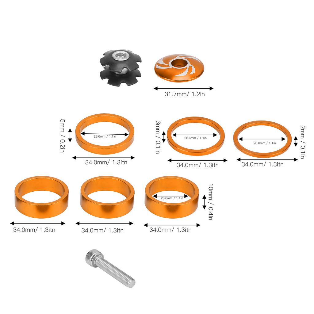 6Pcs Bike Headset Spacer Aluminium Alloy Handlebar Stem Spacers for Mountain Bike