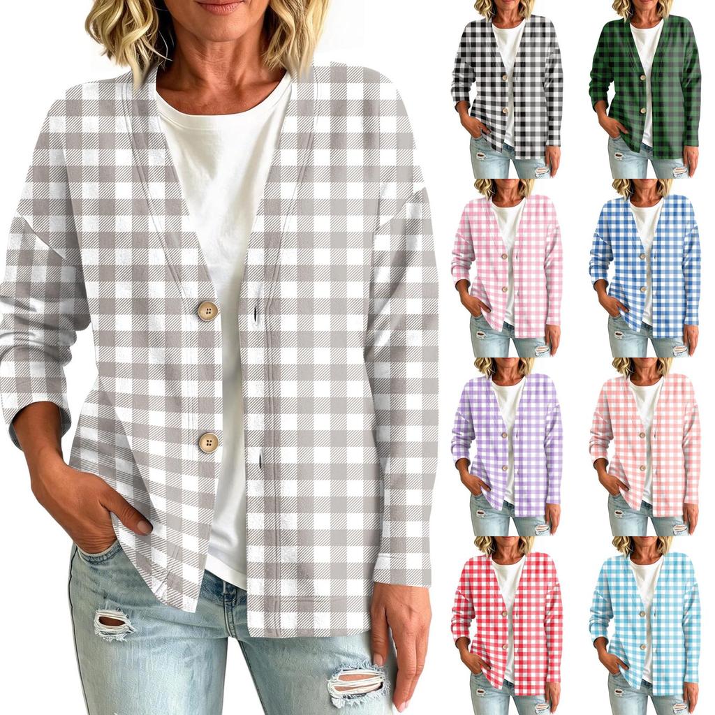 Women's Casual Button Front Plaid Print Jacket for Everyday Wear