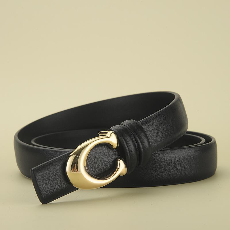 

Двусторонний женский ремень с пряжкой C, простой студенческий тонкий ремень высокого класса, декоративный пояс для тела 110cm чёрный