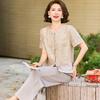 Datang Furen Elegant Embroidered Short-Sleeve Wide-Leg Pants Set
