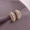Exquisite French-style Pearl-accented Zircon C-shaped Gold Color Earrings 2026 New Design Jewelry Luxurious Accessory for Women
