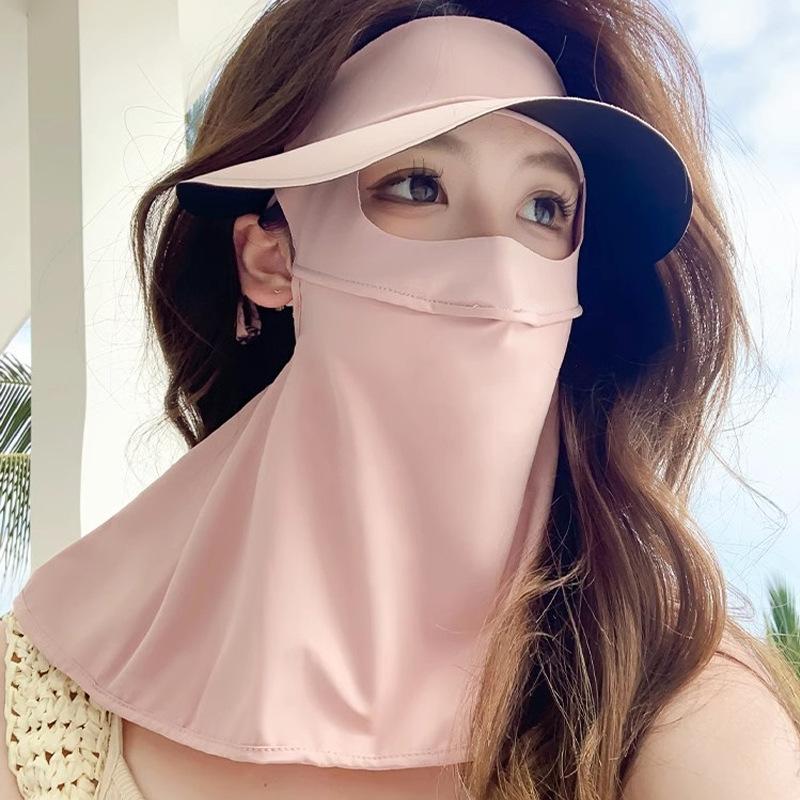 Summer Ice Silk Sun Protection Mask for Women UPF50+ Anti-UV Balaclava Scarf Outdoor Cycling Hiking 360° Face Neck Cover
