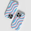 Contrasting stripes are suitable for Apple 13ProMax double-layer film case, pink and blue 17PRO matte mobile phone case 16E.
