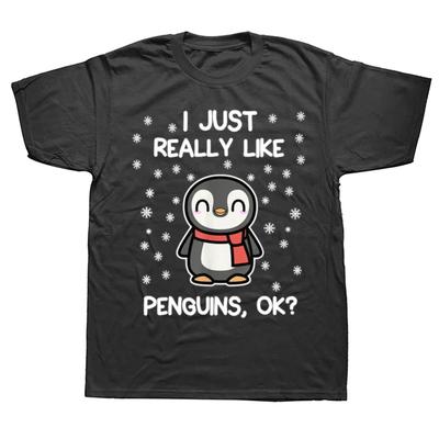 New Men I Just Really Like Penguins Ok T Shirt Oversize Printed Casual Tee Shirt Casual Short Sleeve Vintage Couples T-Shirt