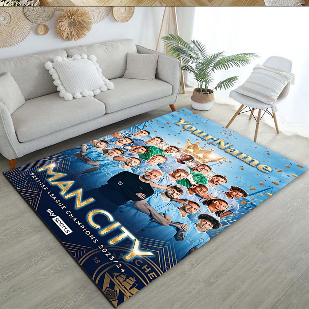 Manchester City Customize Text Floor Rug Office Rug Design for Dormitory Dining Room Foyer Hallway Anti-slip Rug Office home decor Wedding Party Gift
