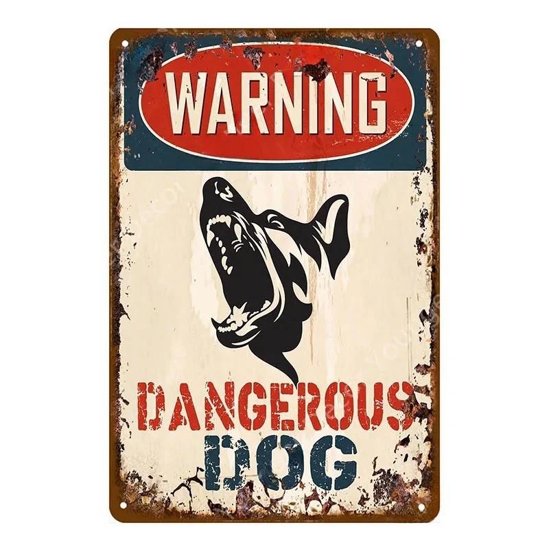 Warning Danger Metal Tin Signs Beware Of The Dog Cat Poster Vintage Wall Plaque Courtyard Garden Bar House Man Cave Decor