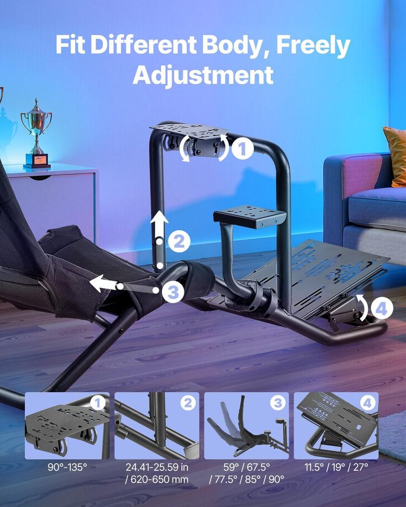 Racing Wheel Stand, Heavy-Duty Integrated Simulator Cockpit Steering Stand, Fit Logitech G25,G27,G29,G920,G923, Thrustmaster T300RS,TX