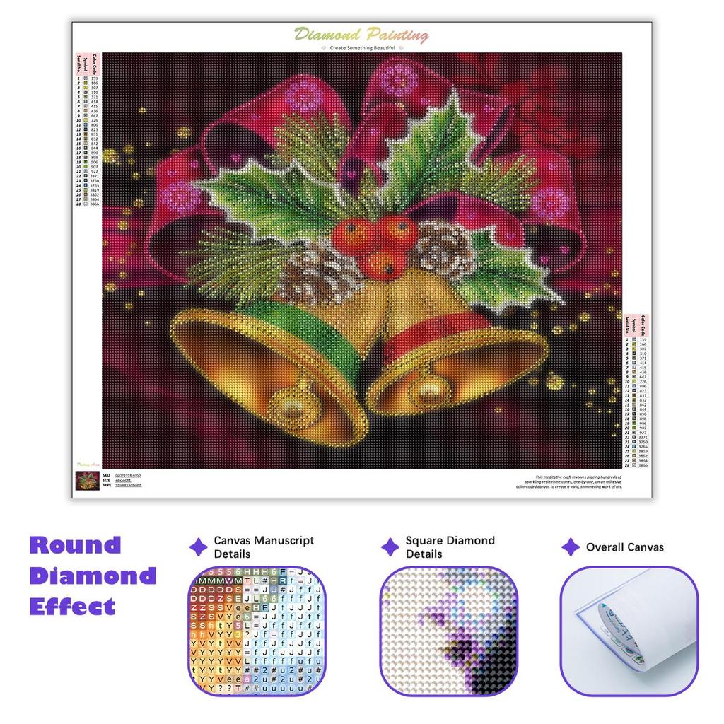 Diamond Painting Christmas Bell Pendant Full Round Diamond Embroidery Cartoon Mosaic Rhinestone Kit Decor For Home 30x40cm/12x16inch