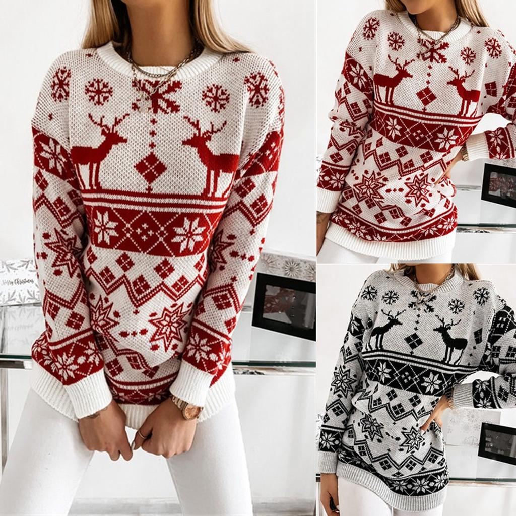 Women's Fashion  Winter Christmas Knitted Long Sleeve Round-Neck  Sweater