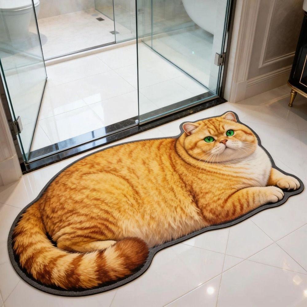 40*60cm Cute Cat Diatom Floor Mat Super Absorbent Wear Resistant Design Bathroom Carpet Soft Non-slip Simulation Cat Floor Mat