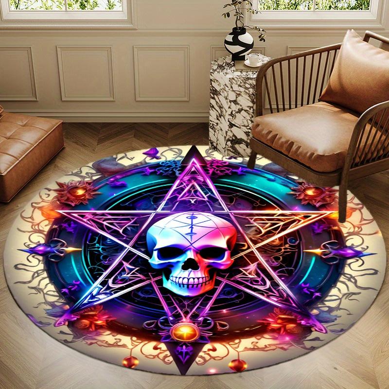 Skull Moon Round Rug Nonslip Area Rug Office Chair Mat Carpet For Living Room Bedroom Home Decor
