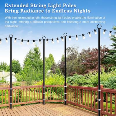 String Light Pole 10 Ft Coated Metal Pole with Fork Outdoor Light Pole with Spikes String Light Holder for Patio Deck Garden Wedding Party Decor