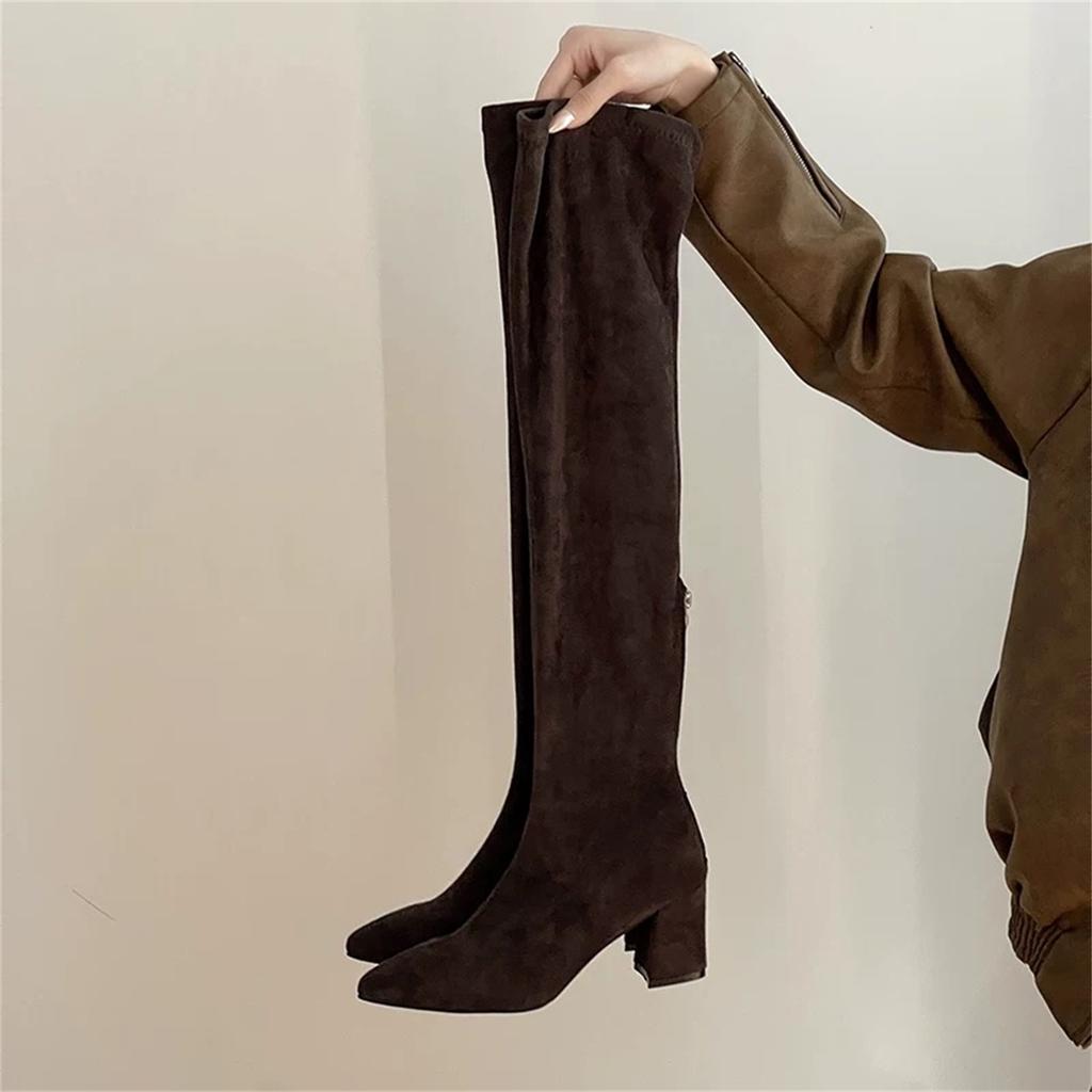 Winter Fashion Stretch Fabric Women Over The Knee Sock Boots Street Style Thick Heel Party Stripper Female Silm Long Booties