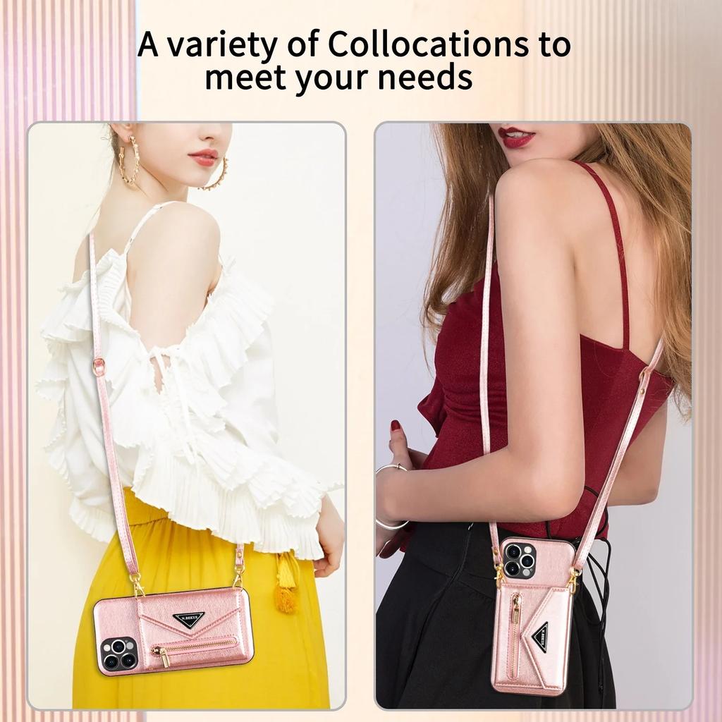 Zipper Crossbody Wallet for IPhone 16 15 14 13 12 Mini 11 XR XS Pro Max 8 Plus Case with Card Holder Lanyard StrapLeather Cover