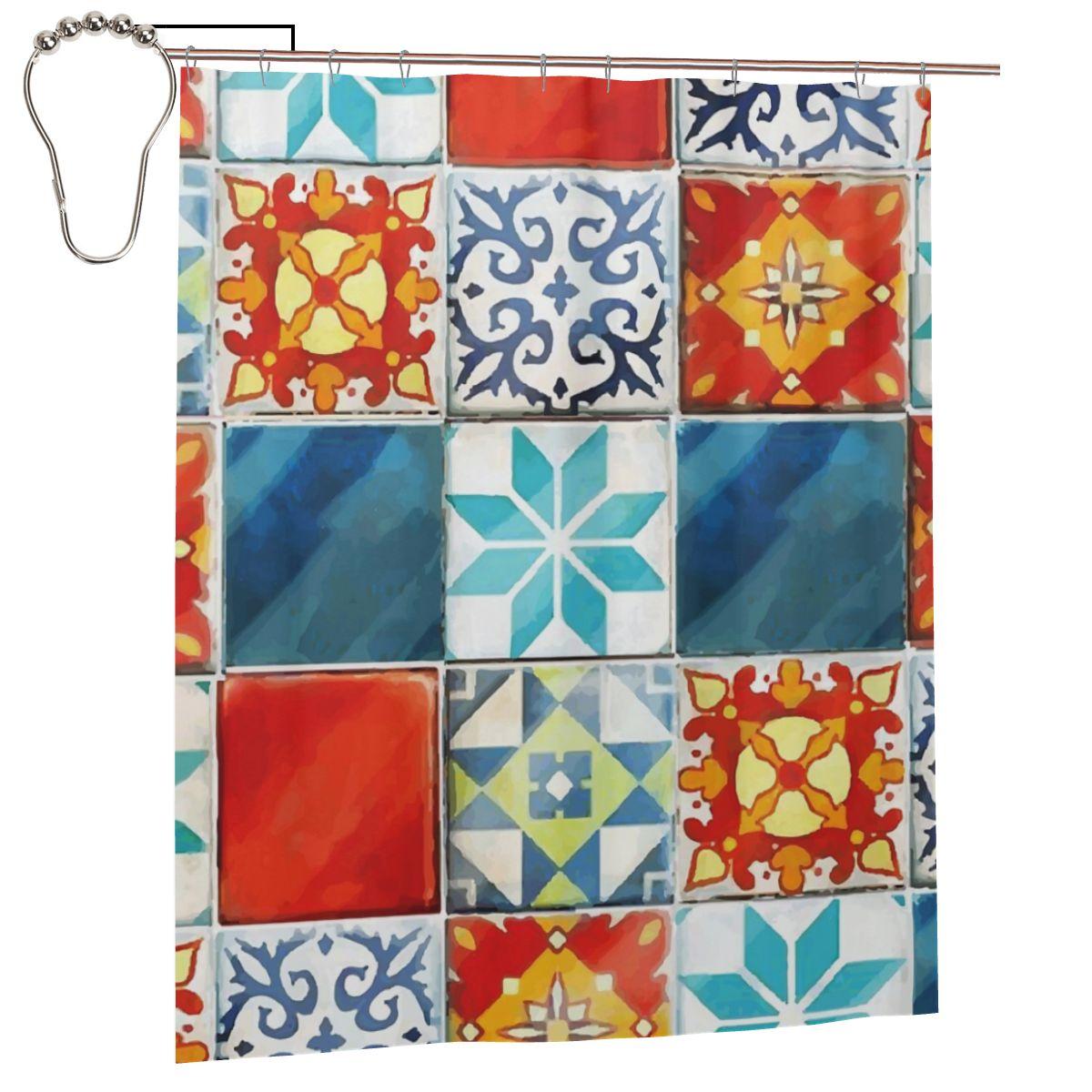 

Colorful Azulejos Tiles From Azul Board Game Shower Curtain Bathroom Polyester Waterproof Bath Curtains With Hooks W60H190(CM)-1 Pcs