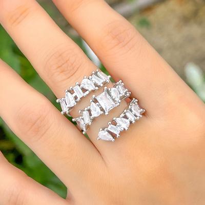 Light Luxury Cold Wind Zircon Super Flash Three-Layer Open Index Finger Ring Full Of Diamonds Heavy Industry Ring