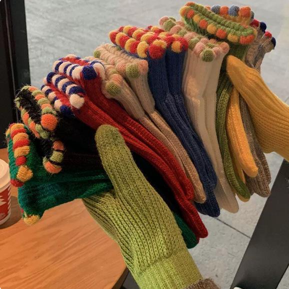 

Зимние теплые шерстяные вязаные перчатки без пальцев для женщин - дизайн мармеладные бобы