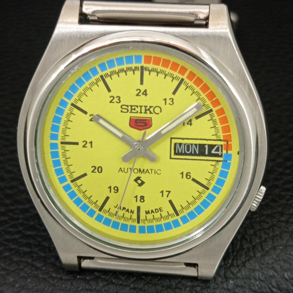VINTAGE SEIKO 5 AUTOMATIC 7009A JAPAN MENS YELLOW COLOR DIAL WATCH A709122-1
