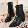Plus Size Pointed Toe High Heel Booties Women'S New Side Zip Square Heel Anti-Slip Wear-Resistant Short Cylinder Skinny Boots