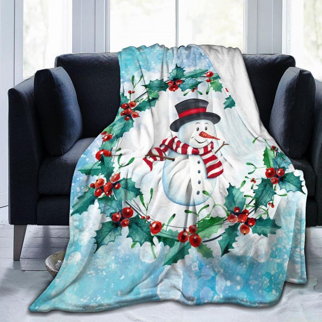 Christmas Snowman Series Digital-printed Polyester Bedroom Velvet Flannel Cover Blanket Fleece Soft Sofa Cover Blankets for Beds