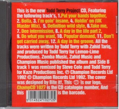 CD TODD TERRY  Todd Terry Project CHAMPCD1027 Champion 1992 Japan Dance  Electronica Used