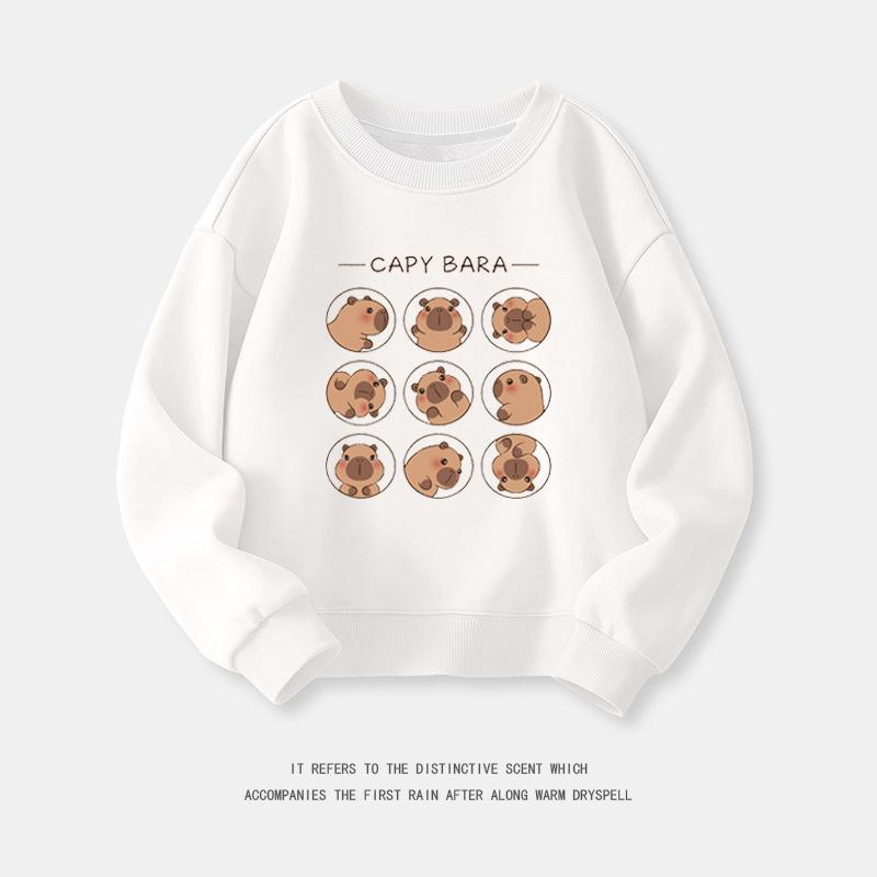 Cartoon Capybara Round Neck Sweatshirt for Boys and Girls - Spring/Autumn Long-Sleeve Shirt