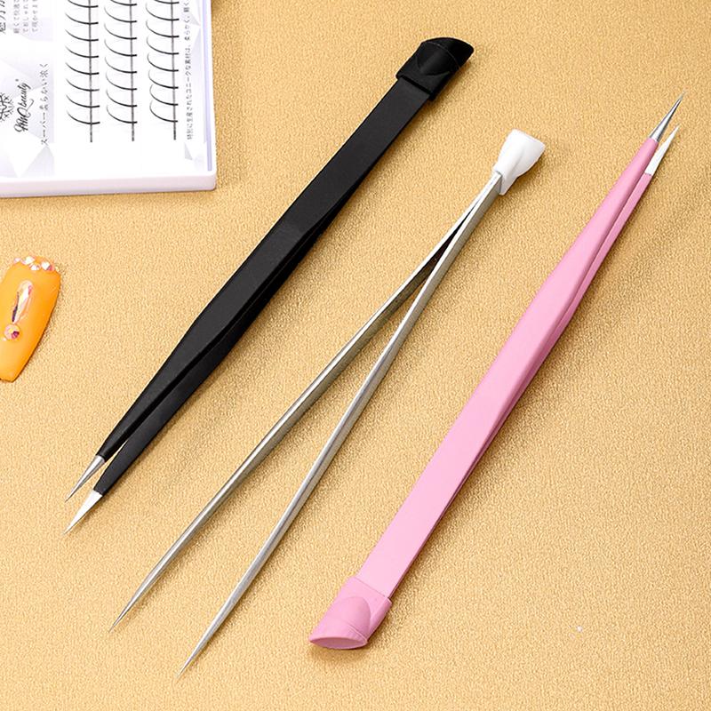1PC Nail Tweezers With Silicone Pressing Head For 3D Sticker Rhinestones Picker Straight Curved Manicure Nail Art Tools