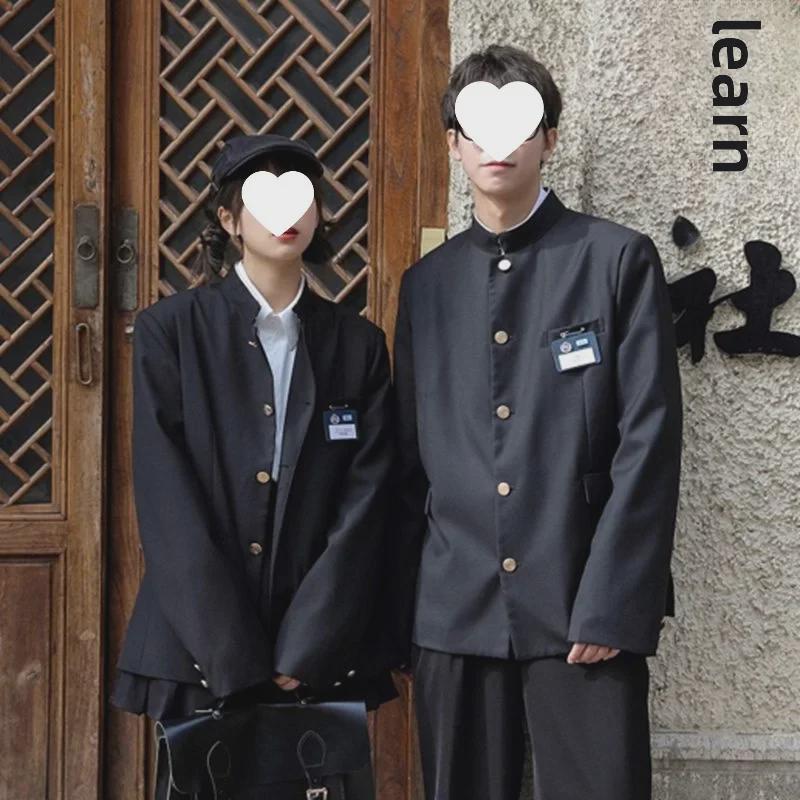 Japanese Style Stand Collar Zhongshan Suit: Men's Casual College Couple's Uniform