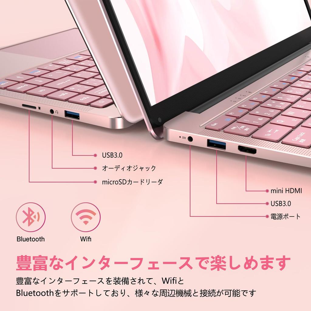 Laptop with MS Office MicroSD Card Mini Windows 11 Slim PC with Japanese Perfect for Work or Study Memory 512GB SSD Fast Rose 14-inch Office, 2019,