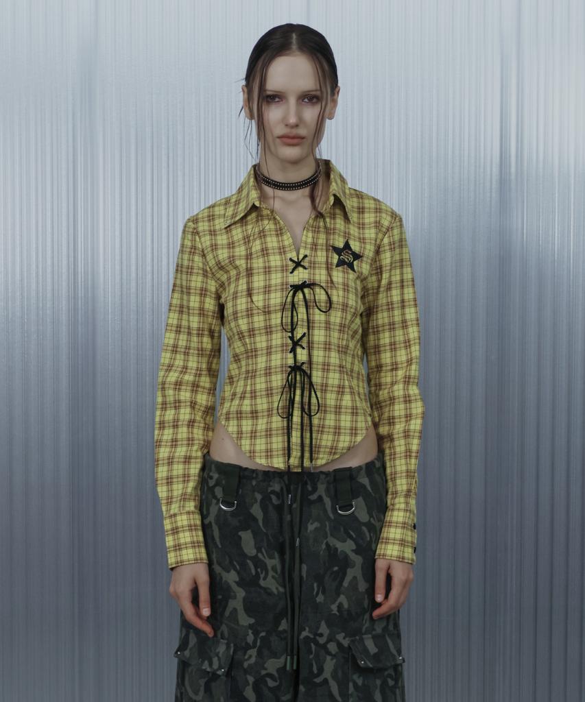 SETUP-EXE Check Race-Up Shirt / Yellow