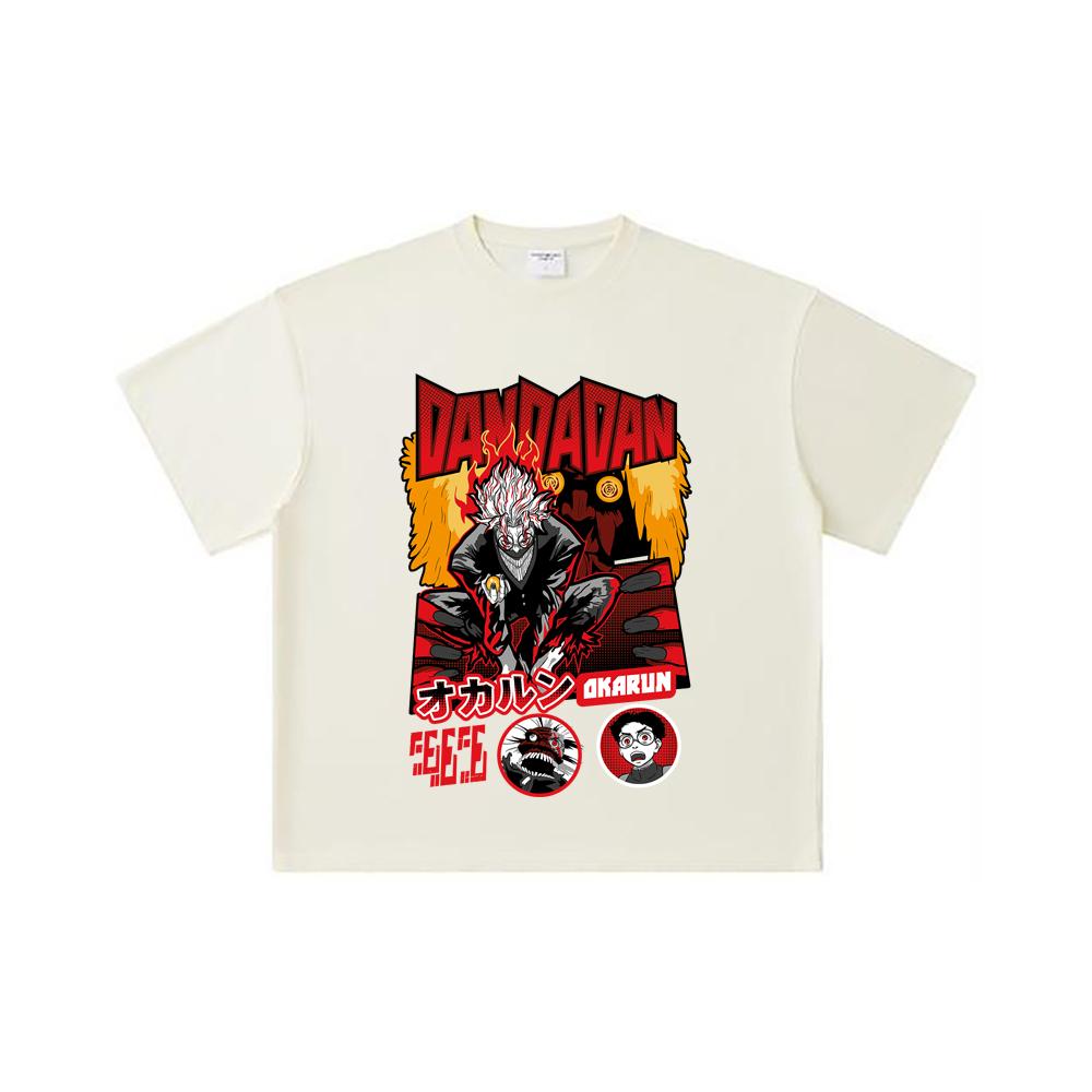 260 GSM Double Yarn 32 Count 100% Cotton Dandadan V26 Okarun Turbo Print Unisex Heavy Cotton T Shirt