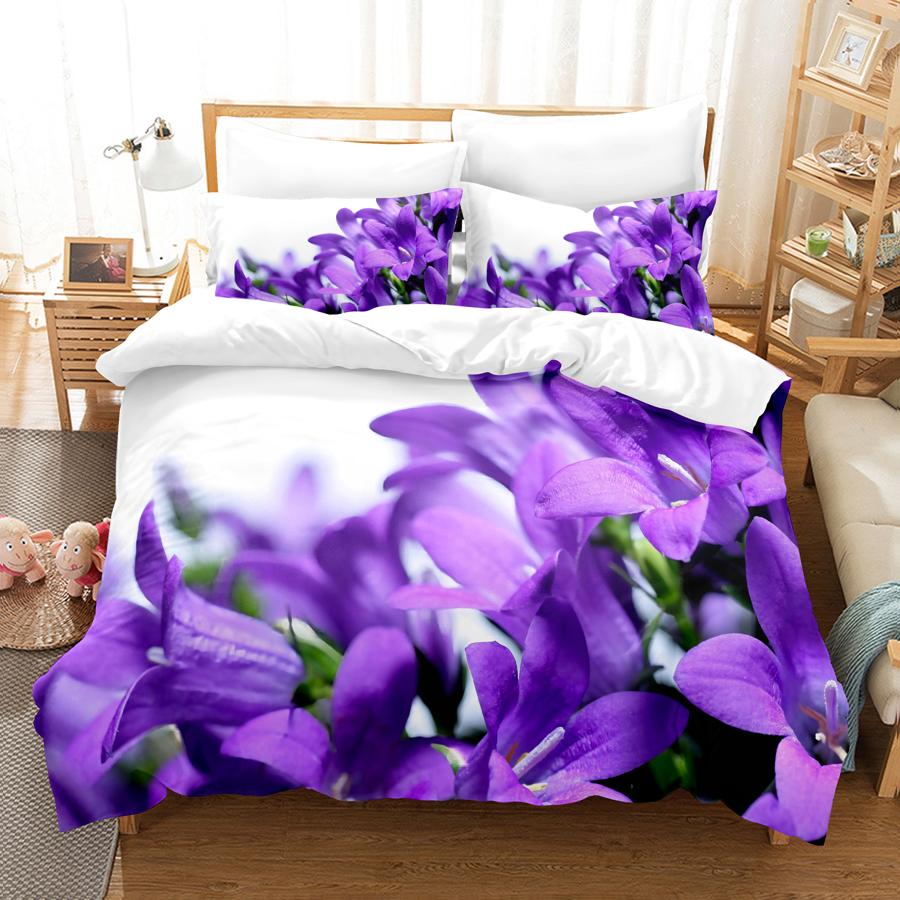 Blue Flower Duvet Cover Queen Size With Zipper Pillowcase 3D Floral Bedding Set 3pcs 2pcs Full King Twin Single Double Bed Thin