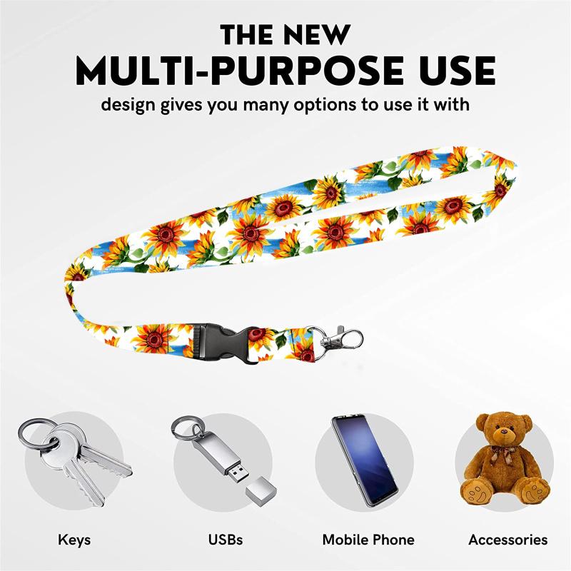 Fashionable ID Badge Holder Set Colorful Floral Sunflower Printing Lanyard ID Card Sleeve With