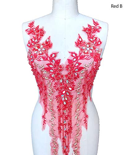 Blossom 3D Flower Applique, Beaded Sequins Flower LACE Patch Bridal Wedding Dress Embossed Beading Embroidery Lace Appliques Mot красный