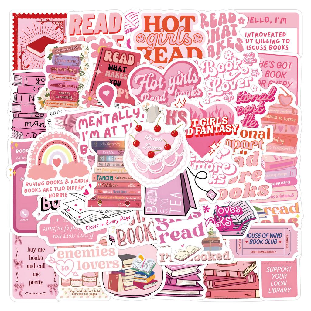 60 New Pink Bookish Graffiti Stickers Decorate Notebook Suitcase Stickers