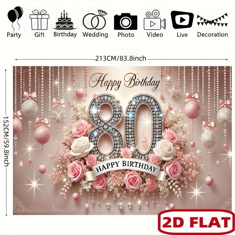 2D flat 2D flat banner 1 piece of a magnificent 80th birthday party banner - featuring a pink and white floral design