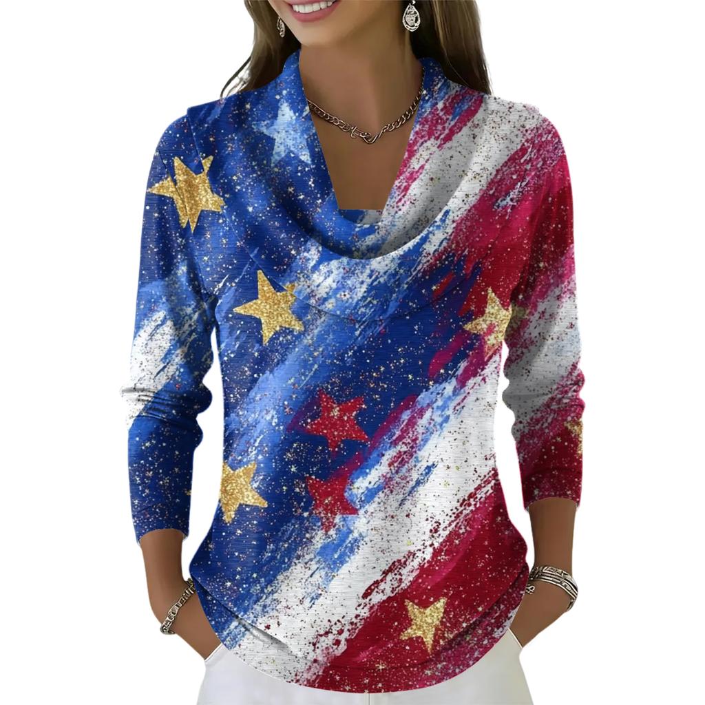 Dámský ležérní a módní svetr s dlouhým rukávem a potiskem, kulatým výstřihem