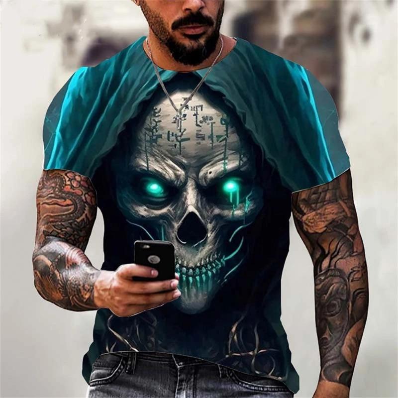 T-shirt Imprimé Crâne Vintage Été Homme Imprimé Diable Manches Courtes Mode Col O Street T-shirts Homme