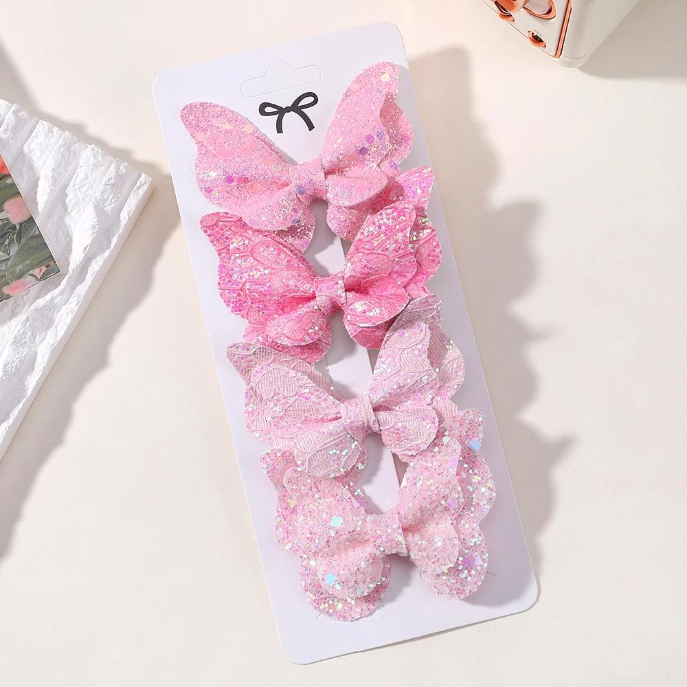 2/4/5Pcs Girls Cute Sequins Double Butterfly Hair Clip Bow Hairpins DIY Headwear Bow Decor Hairgrip Children Hair Accessories