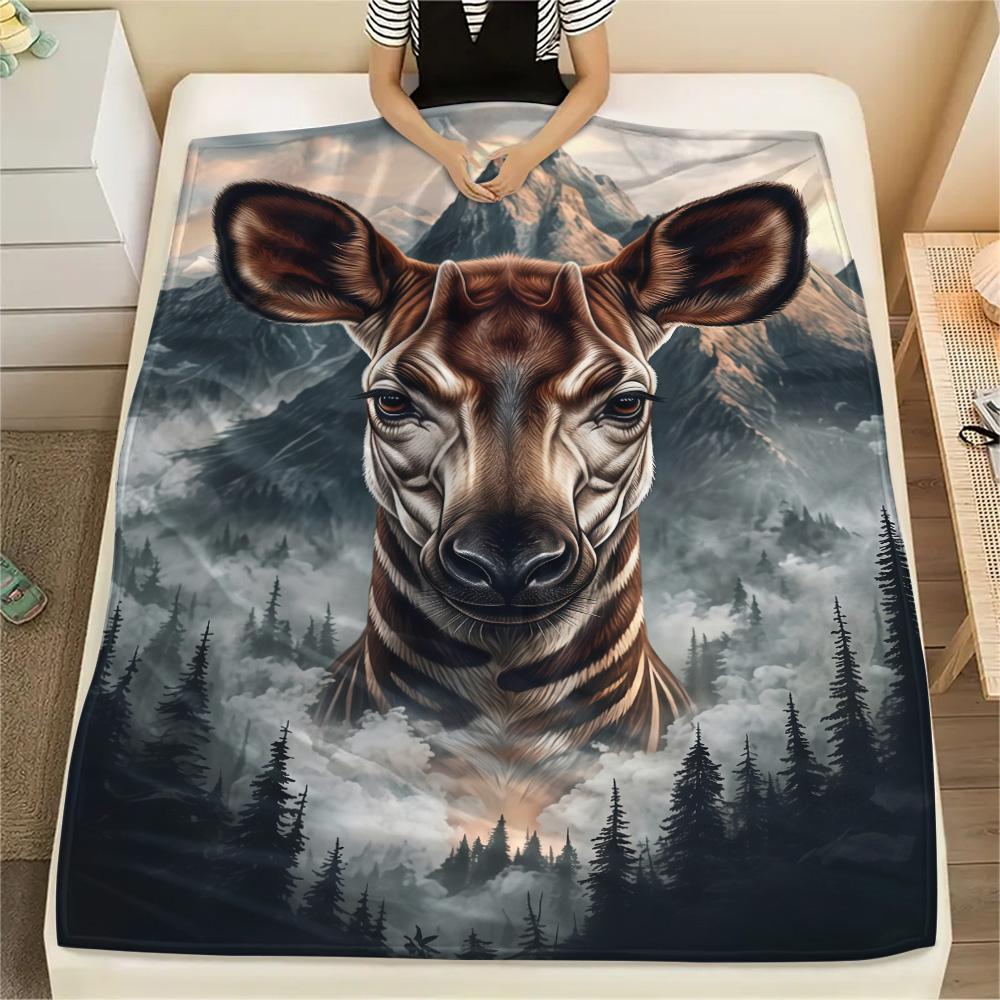 1PC The Clever Okapi  Print FlAannel Blanket, High Quality Comfortable for All Seasons, Home Decor, Warmth and Comfort
