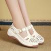 White Bag Head Soft Leather Sandals Women's 2025 New Summer Woven Hollow Thick-soled Wedge Heel Soft-soled Women's Casual Shoes