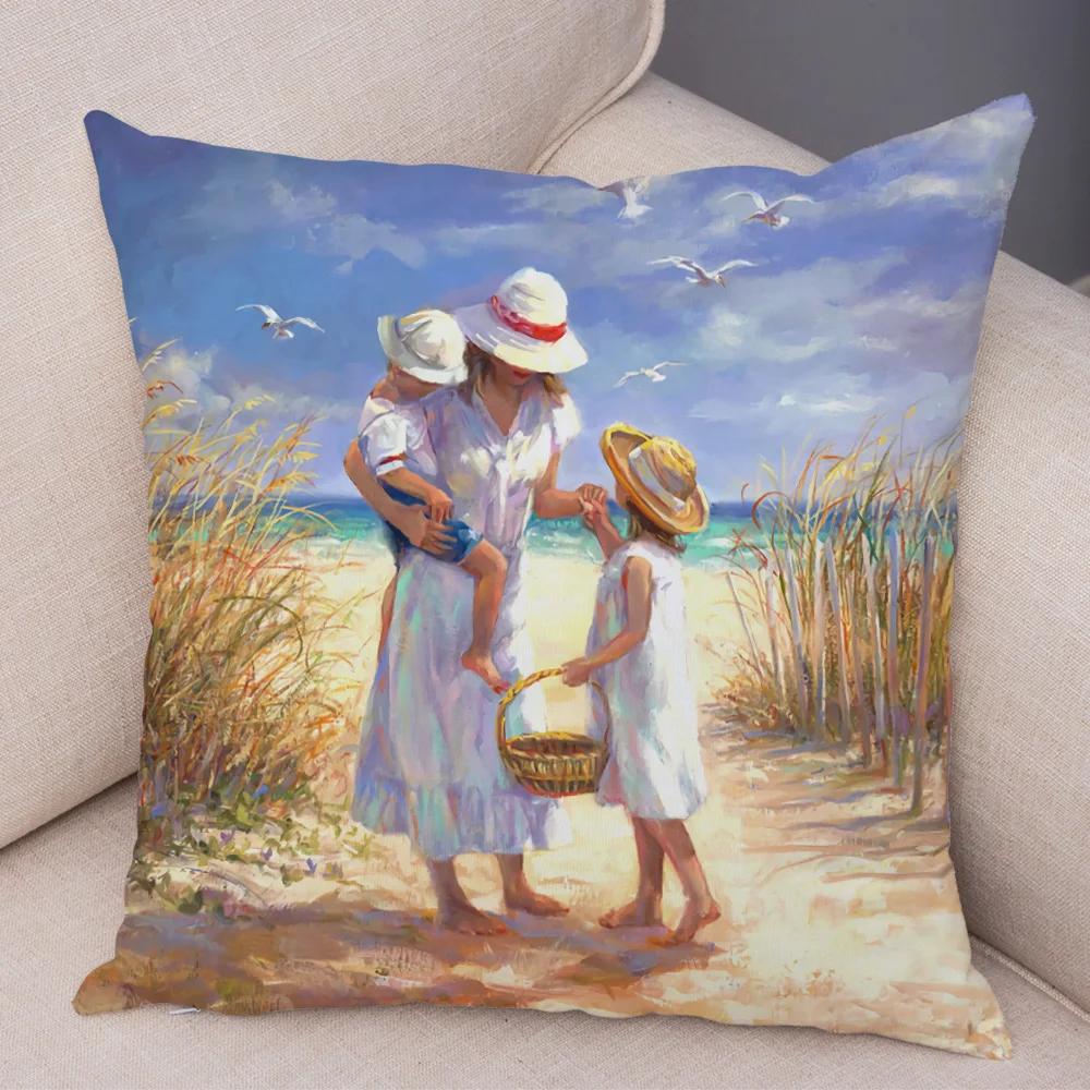 Cute Cartoon Children Cushion Cover Decor Harajuku Oil Painting Lady Pillowcase for Sofa Home Soft Plush Throw Pillow Case